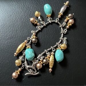 Brighton Turquoise and Gold Charm Bracelet